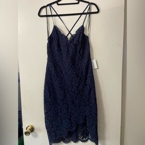 Navy blue lace dress.